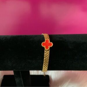 Gold Red Clover Chain Bracelet